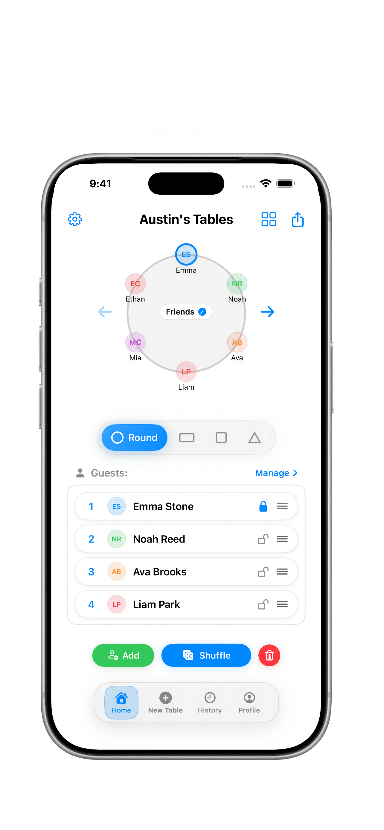 Seat Maker wedding seating chart app preview on iPhone