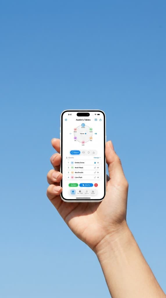 Seat Maker seating chart app held in hand at an event