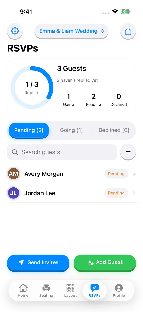 Seat Maker app: Online RSVPs and guest responses