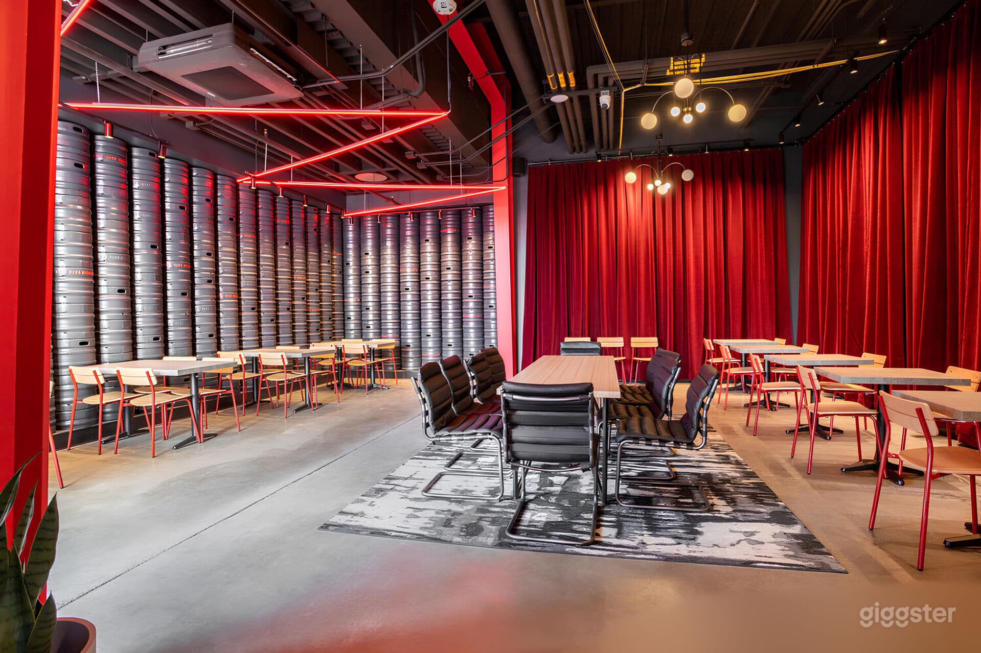 Lush Velvet Curtain Brewery Lounge with Artistic Patio