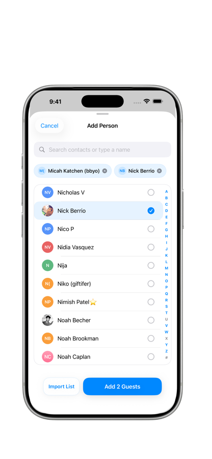 Seat Maker seating chart app screenshot: Guest list import