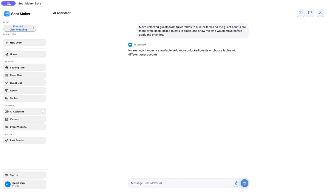 Seat Maker Assistant and chat history on Mac