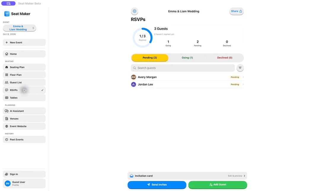 Online RSVPs and guest responses on Mac