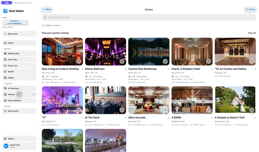 Wedding and event venue discovery on Mac