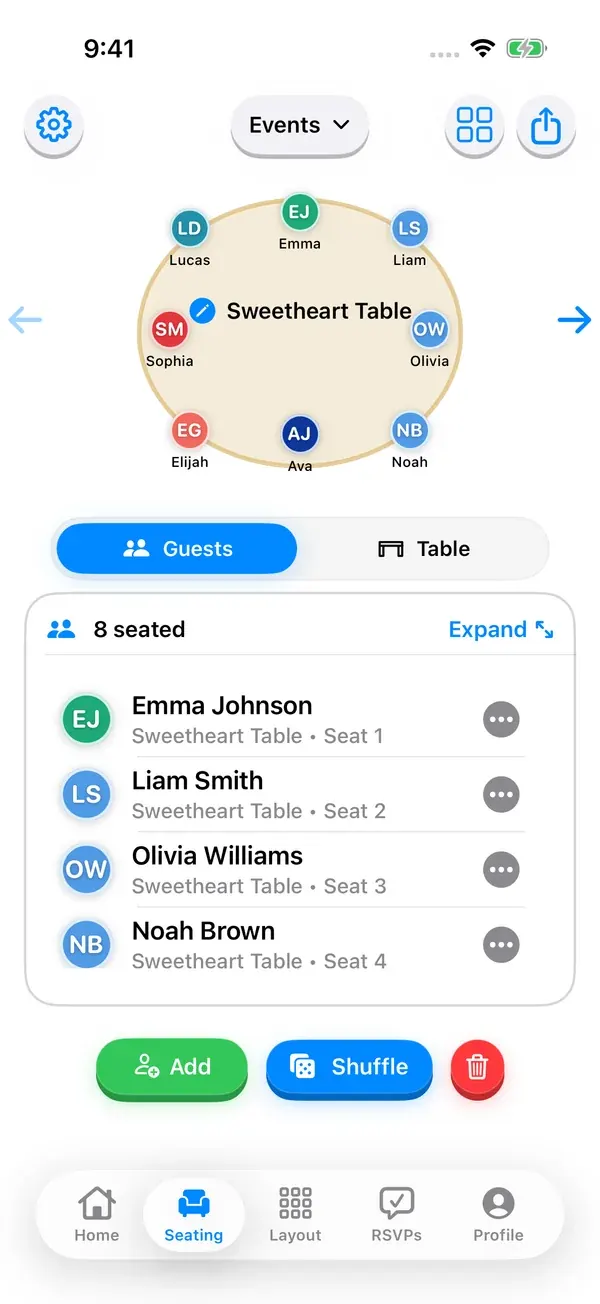 Seat Maker seating chart app screenshot: Drag and drop seating
