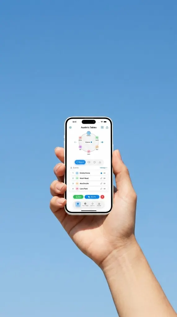 Seat Maker seating chart app held in hand at an event