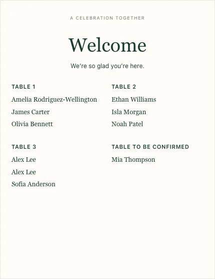 Printable seating chart sign maker editor preview