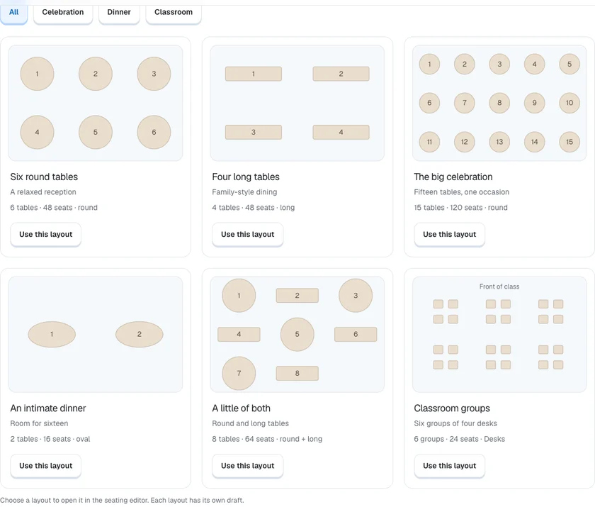 Editable seating chart templates editor preview