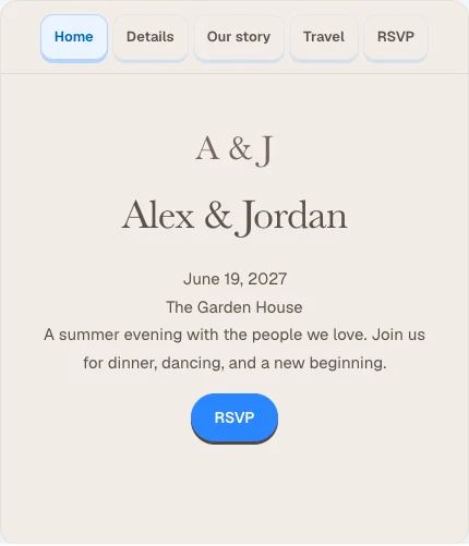 Wedding & event website builder editor preview
